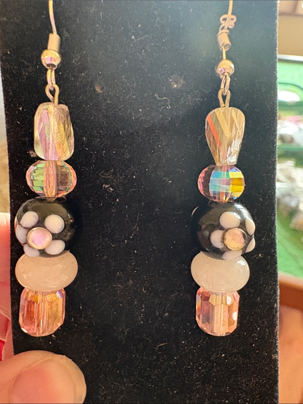 Handmade Pink Faceted Crystal and Painted Glads Bead Drop Earrings